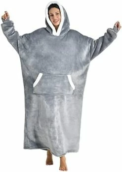 Sioloc Wearable Blanket Hoodie For Women/Kids/Men, Oversized & Cozy Sherpa Lined Hoodie Sweatshirt Blanket Grey -Electric Blankets Sales Store 312WHzjl10L. AC