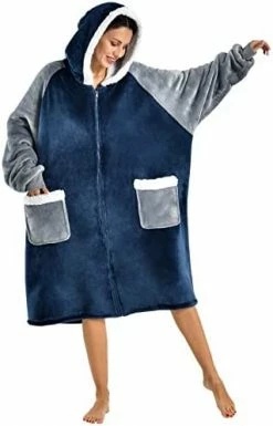 Wearable Blanket Hoodie For Women,Original Oversize Sherpa Blanket Hoodie Sweatshirt With Zipper, Soft Warm Fleece Blanket Hoodie, Gifts For Mom Adult Thick Blanket Hoodie With Pocket For Men Women Navy Blue -Electric Blankets Sales Store 41 Htt08REL. AC
