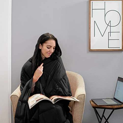 SUPERIOR Quilted Weighted Blanket - Cotton 17 LB 60x80inch King Blanket, Black 4 SUPERIOR Quilted Weighted Blanket - Cotton 17 LB 60x80inch King Blanket, Black - Image 2