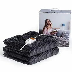 Pawque Heated Blanket Electric Throw, Soft Sherpa & Flannel Electric Blanket Reversible, 10 Heat Settings & 10Hrs Timer Auto Off Christmas Blanket, Fast Heating Machine Washable, 50" X 60" Dark Grey