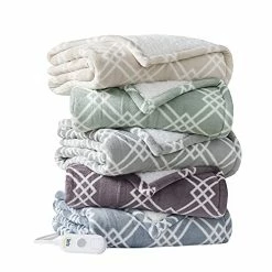 Serta Pace Reversible Ogee Plush To Sherpa Throw Ultra Soft Knitted Electric Blanket, Cozy And Snuggly Cover For Cold Weather, Auto Shut Off, Multi Heat Setting Controller, 50"x60", Latte Tan Geo -Electric Blankets Sales Store 411kNjvgeSL
