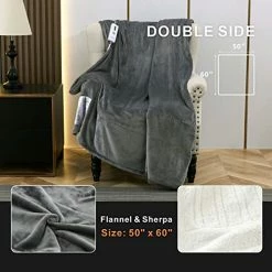 BESTCHIC Electric Heated Blanket Throw 50" X 60" Full Body Size Fast Heating Blankets For Couch, 100% Polyester Flannel, 4 Heating Levels 4 Hours Auto-Off, ETL Certified Machine Washable (Grey) Gray-flannel & Flannel -Electric Blankets Sales Store 412upJZ03KL