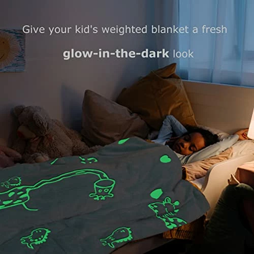 Kid Weighted Blanket Cover, Removable Duvet Cover 36" X 48" Glow In The Dark, Hallo Bunny Heavy Blanket Duvet Cover With 8 Internal Ties For Secure Attachment, Machine Washable - Blue Grey Stars 4 Kid Weighted Blanket Cover, Removable Duvet Cover 36" X 48" Glow In The Dark, Hallo Bunny Heavy Blanket Duvet Cover With 8 Internal Ties For Secure Attachment, Machine Washable - Blue Grey Stars - Image 2