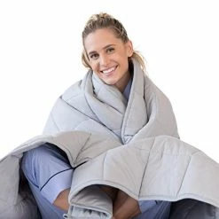 Luna Adult Weighted Blanket - Individual Use - 15 Lbs - 60x80 - Queen Size Bed - 100% Oeko-Tex Cooling Cotton & Glass Beads - USA Designed - Heavy Cool Weight - Light Grey