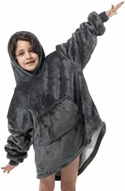 OLIVE OLIVIA Oversized Wearable Blanket, Thick Flannel Blanket With Sleeves And Giant Pocket, Cozy Extra Soft, One Size Fits Adults Gray -Electric Blankets Sales Store 414F aPbc4L. AC