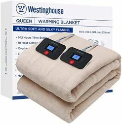 Westinghouse Electric Blanket Heated Throw | 6 Heating Levels & 2-10 Hour Time Setting | Flannel, 50x60in | Machine Washable, Beige -Electric Blankets Sales Store 415eRD8coL. AC
