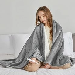 JKMAX Heated Blanket Throw Blanket For Couch, 50" X 60" Electric Throw Blanket, Heating Blanket With 5 Heating Levels & 4 Hours Auto Off, Soft Fleece Blanket | Machine Washable | ETL Certified (Grey) Beige