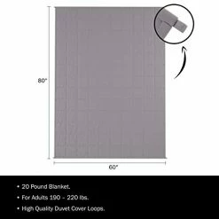 Lavish Home Weighted 20lb Throw Blanket- For Adults 190-220lbs- Ultra Soft Cotton 60x80 & Glass Beads-Natural Sleep Aid, Breathable & 10 Duvet Loops (Gray) -Electric Blankets Sales Store 417McvXel3L