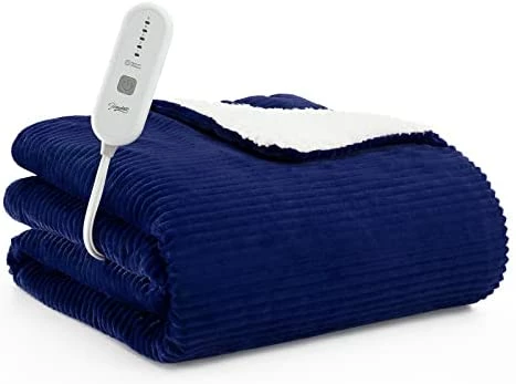 Homemate Heated Blanket Electric Throw - 50"x60" Heating Blanket Throw 4 Hours Auto-Off 5 Heat Levels Heat Blanket Over-Heat Protection Soft Flannel Sherpa Heater Blanket Electric ETL Certification Navy Blue 9 Homemate Heated Blanket Electric Throw - 50"x60" Heating Blanket Throw 4 Hours Auto-Off 5 Heat Levels Heat Blanket Over-Heat Protection Soft Flannel Sherpa Heater Blanket Electric ETL Certification Navy Blue - Image 7