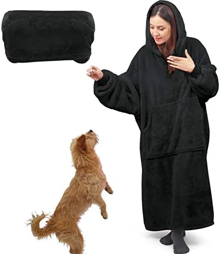 Lengthened Oversized Blanket Hoodie Wearable Blanket Sweatshirt For Women Men-Hoodie Blanket Hooded Blanket With Giant Pocket Black 6 Lengthened Oversized Blanket Hoodie Wearable Blanket Sweatshirt For Women Men-Hoodie Blanket Hooded Blanket With Giant Pocket Black - Image 4