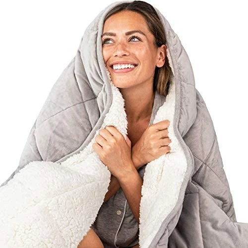 Luna Weighted Sherpa Fleece Blanket Throw - Plush Quilt For Kids & Adults - Heavy Fuzzy Soft Oeko-Tex Microfiber - Designed In USA - 15 Lbs 60x80 Grey Dark Grey 10 Luna Weighted Sherpa Fleece Blanket Throw - Plush Quilt For Kids & Adults - Heavy Fuzzy Soft Oeko-Tex Microfiber - Designed In USA - 15 Lbs 60x80 Grey Dark Grey - Image 8