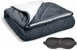 15lb Sherpa Fleece Weighted Blanket + Sleep Mask By Restasy | Full/Queen Size Dual-Sided Grey Mink Fleece + White Sherpa For Adults | 60" X 80” -Electric Blankets Sales Store 417makzwufL. AC