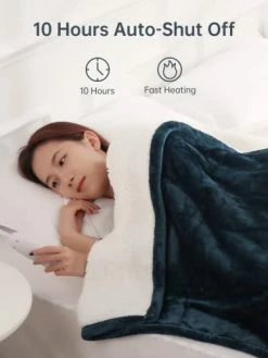 CURECURE Electric Blanket Heated Throw Flannel & Sherpa Fast Heating Blanket Twin Size 62"x 84" For Full Body With 4 Heating Levels & 10 Hours Auto-Off Timing Settings, Home Use & Machine Malachite Green