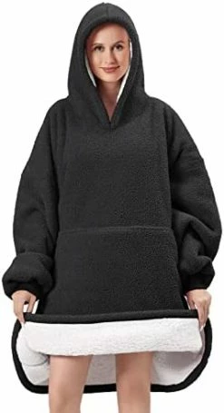 FestiCorp Oversized Cozy Blanket Hoodie For Men And Women - Soft And Warm Sherpa Wearable Sweatshirt Blankets, Double Layer Blanket Sweater With Giant Sleeves, Hood And Pocket For Gifts, Dark Gray -Electric Blankets Sales Store 418JhfVjXQL. AC