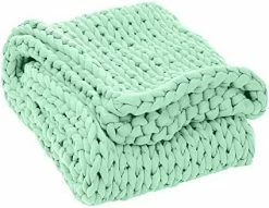 LIFEBEAUTY Knitted Weighted Blanket(47"x70" 15lbs) , Handmade Non-Shedding Thick Polyester Throw Blanket For Sleep Stress Or Home Décor, Rest And Relax Filler Free Cozy For Bed Sofa，Light Green -Electric Blankets Sales Store 4192CvrTSL. AC