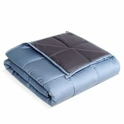 SLEEP ZONE Reversible Cooling Weighted Blanket 15 Lbs Twin 48x72 Inches Pressue Relief Blanket For Adults With Premium Glass Beads (Blue+Grey) -Electric Blankets Sales Store 4197KUBJvkL