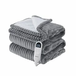 Bedsure Heated Blanket Electric Throw - Soft Ribbed Fleece Fast Heating Electric Blanket With 6 Heating Levels & 4 Time Settings, 3 Hours Auto-Off (50×60 Inches, Dark Grey)