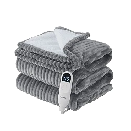 Bedsure Heated Blanket Electric Throw - Soft Ribbed Fleece Fast Heating Electric Blanket With 6 Heating Levels & 4 Time Settings, 3 Hours Auto-Off (50×60 Inches, Dark Grey) 3 Bedsure Heated Blanket Electric Throw - Soft Ribbed Fleece Fast Heating Electric Blanket With 6 Heating Levels & 4 Time Settings, 3 Hours Auto-Off (50×60 Inches, Dark Grey)
