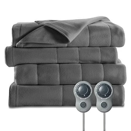 Sunbeam Queen Size Electric Fleece Heated Blanket In Slate With Dual Zone 3 Sunbeam Queen Size Electric Fleece Heated Blanket In Slate With Dual Zone