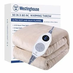 Westinghouse Electric Blanket Heated Throw | 6 Heating Levels & 2-10 Hour Time Setting | Flannel, 50x60in | Machine Washable, Beige