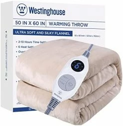 Westinghouse Electric Blanket Heated Throw | 6 Heating Levels & 2-10 Hour Time Setting | Flannel, 50x60in | Machine Washable, Beige -Electric Blankets Sales Store 41DTxw3mXuL. AC