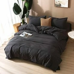 F.Y.Dreams 100% Washed Cotton Duvet Cover For Weighted Blanket 60x80 Inches With 8 Ties, Zipper On Long Side/Black Grey/Just Duvet Cover 100% Washed Cotton Khaki -Electric Blankets Sales Store 41ERAMTuZoL