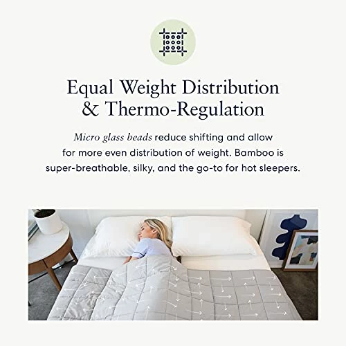Luna Adult Weighted Blanket - Silky Cooling Bamboo & Premium Glass Beads - 15 Lbs - 60x80 - Queen Size Bed - Designed In USA - Heavy Cool Weight For Hot & Cold Sleepers - Light Grey 5 Luna Adult Weighted Blanket - Silky Cooling Bamboo & Premium Glass Beads - 15 Lbs - 60x80 - Queen Size Bed - Designed In USA - Heavy Cool Weight For Hot & Cold Sleepers - Light Grey - Image 3