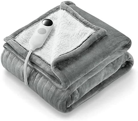 CURECURE Electric Heated Blanket 50" X 60" Soft Heated Throw For Couch, Flannel & Sherpa Reversible, Fast Heating With 6 Temperature Levels & 8hrs Auto Off, Machine Washable And ETL Certification Blue 11 CURECURE Electric Heated Blanket 50" X 60" Soft Heated Throw For Couch, Flannel & Sherpa Reversible, Fast Heating With 6 Temperature Levels & 8hrs Auto Off, Machine Washable And ETL Certification Blue - Image 9