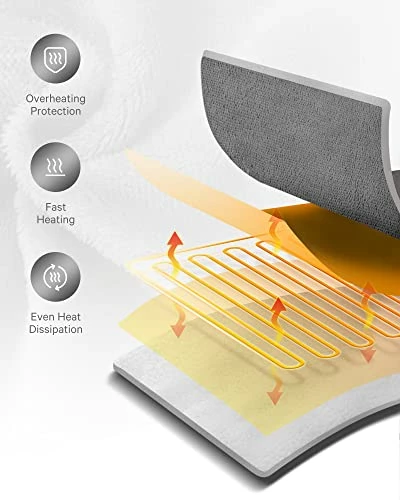 CURECURE Electric Blanket 50" X 60" Heated Throw Flannel & Sherpa Fast Heating Blanket With 6 Heating Levels & 5 Hours Auto Off, Home Office Use, Gray & White 7 CURECURE Electric Blanket 50" X 60" Heated Throw Flannel & Sherpa Fast Heating Blanket With 6 Heating Levels & 5 Hours Auto Off, Home Office Use, Gray & White - Image 5