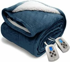 Marquess King Electric Blanket Washable With Dual Controllers, Heated Sherpa & Reversible Flannel Warm Blanket Throw, Oversized Fast Heating With 10 Settings/Safety 10 Hours Auto-Off(100X90'' Navy Blue) -Electric Blankets Sales Store 41H7lnU7xL. AC