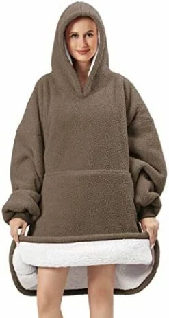 FestiCorp Oversized Cozy Blanket Hoodie For Men And Women - Soft And Warm Sherpa Wearable Sweatshirt Blankets, Double Layer Blanket Sweater With Giant Sleeves, Hood And Pocket For Gifts, Dark Gray -Electric Blankets Sales Store 41Hi7rS9 L. AC
