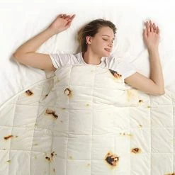 Aucern Burrito Weighted Blanket 71 Inches 15 Lbs For Adult And Kids, Tortilla Heavy Blanket With Velvet Material And Glass Beads, Food Taco Blanket Funny Gift For Women And Men, Bed Blankets, Beige