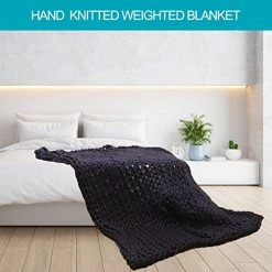 Waowoo Knitted Weighted Blanket Twin Size Handmade Chunky Knitted Weighted Throw Blanket For Sleep Or Home Décor（Dark Black, 48"×72" 12 Pounds -Electric Blankets Sales Store 41KGX3YoT4L 1