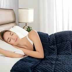 Sted Minky Dot Weighted Blanket 15 Lbs For Adult, Sherpa Breathable Fuzzy Ultra-Soft Fluffy Weighted Blanket For Sleep,Individual Use, Navy Blue 60"×80" 15 Lbs -Electric Blankets Sales Store 41KtPlQyx3S