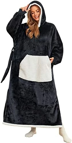 Jezero Wearable Blanket Hoodie, Sherpa Fleece Blanket Sweatshirt For Women Men Adults With Hood, Belt, Pocket & Sleeves Teal 9 Jezero Wearable Blanket Hoodie, Sherpa Fleece Blanket Sweatshirt For Women Men Adults With Hood, Belt, Pocket & Sleeves Teal - Image 8