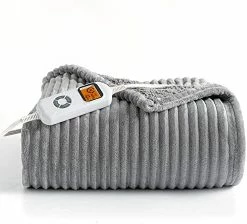 Uttermara Electric Blanket Twin Size 62x84 Inches - Soft Warm Sherpa Heated Blanket, 10 Heating Levels Fast Heating Blanket With 12hrs Auto-Off Timer, Ribbed Fleece Full Body Warming Blanket, Grey -Electric Blankets Sales Store 41MJ4lk l5L. AC