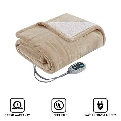 Beautyrest Reversible Sherpa To Fleece Electric Wrap Poncho Blanket Shawl Wearable, Auto Shut Off, Virtually Zero EMF, Multi Heat Setting, UL Certified, Machine Washable, Tan 50" X 64" 7 Beautyrest Reversible Sherpa To Fleece Electric Wrap Poncho Blanket Shawl Wearable, Auto Shut Off, Virtually Zero EMF, Multi Heat Setting, UL Certified, Machine Washable, Tan 50" X 64" - Image 5