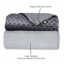 WEIGHTED EVOLUTION Weighted Blanket King Size 25 Pounds- With Removable Bamboo Minky Fleece Duvet Cover - 80x87- 100% Oeko TEX- Queen/King Size- Heavy Blanket For Adults- Gray Navy Blue Minky/grey Bamboo -Electric Blankets Sales Store 41NiAg0KCNL