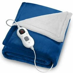 EBlanket Heated Electric Blanket Heating Throw - 50x60, Deep Blue - 3 Heat Levels, 4 Timer Settings, 2 Hours Auto Off, Thermostatic Control, Machine Washable