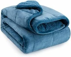 Sivio Sherpa Fleece Weighted Blanket For Adult, 15 Lbs Heavy Fuzzy Throw Blanket With Soft Plush Flannel, Reversible Full-Size Super Soft Extra Warm Cozy Fluffy Blanket, 60 X 80 Inches, Grey Dual Sided Navy Blue -Electric Blankets Sales Store 41TwB9cK2FL. AC