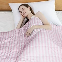 G&Monday Weighted Blanket For Adult (60" X 80", 10lbs, Stripe) Heavy Weighted Blanket Natural Deeper Sleep, Premium Material With Glass Beads For Queen & King Size Beds