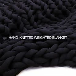 Waowoo Knitted Weighted Blanket Twin Size Handmade Chunky Knitted Weighted Throw Blanket For Sleep Or Home Décor（Dark Black, 48"×72" 12 Pounds -Electric Blankets Sales Store 41U8rTa9p2L 1