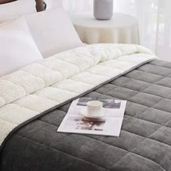 HomeSmart Products HomeSmart Weighted Throw Blanket For Adults & Kids (Light Grey & White 7lbs 48x60) | Duel Sided - Super Soft Fleece & Cozy Plush Sherpa Fabric On Opposite Side