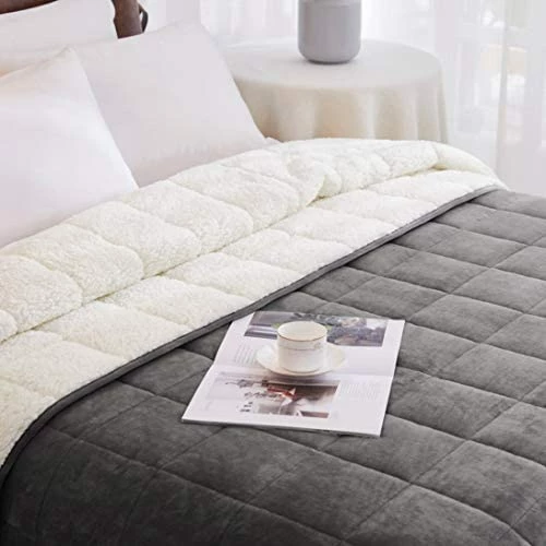 HomeSmart Products HomeSmart Weighted Throw Blanket For Adults & Kids (Light Grey & White 7lbs 48x60) | Duel Sided - Super Soft Fleece & Cozy Plush Sherpa Fabric On Opposite Side 13 HomeSmart Products HomeSmart Weighted Throw Blanket For Adults & Kids (Light Grey & White 7lbs 48x60) | Duel Sided - Super Soft Fleece & Cozy Plush Sherpa Fabric On Opposite Side - Image 11