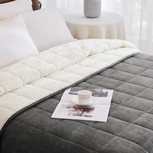 HomeSmart Products HomeSmart Weighted Throw Blanket For Adults & Kids (Light Grey & White 7lbs 48x60) | Duel Sided - Super Soft Fleece & Cozy Plush Sherpa Fabric On Opposite Side 3 HomeSmart Products HomeSmart Weighted Throw Blanket For Adults & Kids (Light Grey & White 7lbs 48x60) | Duel Sided - Super Soft Fleece & Cozy Plush Sherpa Fabric On Opposite Side