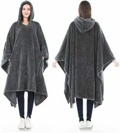 OLIVE OLIVIA Oversized Wearable Blanket, Thick Flannel Blanket With Sleeves And Giant Pocket, Cozy Extra Soft, One Size Fits Adults Gray -Electric Blankets Sales Store 41WHJ8GBEjL. AC