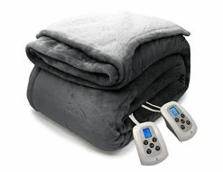 MARQUESS Heated Blanket Throw,Flannel Sherpa Washable And Comfortable Electric Blanket With 10 Heat Settings, Safety 10 Hours Auto-Off &Dual Temperature Dual Control By One Blanket(King, Grey)