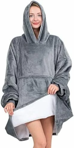 OLIVE OLIVIA Oversized Wearable Blanket, Thick Flannel Blanket With Sleeves And Giant Pocket, Cozy Extra Soft, One Size Fits Adults Gray -Electric Blankets Sales Store 41Wx582JOVL. AC