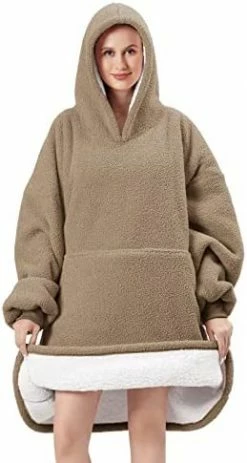 FestiCorp Oversized Cozy Blanket Hoodie For Men And Women - Soft And Warm Sherpa Wearable Sweatshirt Blankets, Double Layer Blanket Sweater With Giant Sleeves, Hood And Pocket For Gifts, Dark Gray -Electric Blankets Sales Store 41c7tBcOSeL. AC