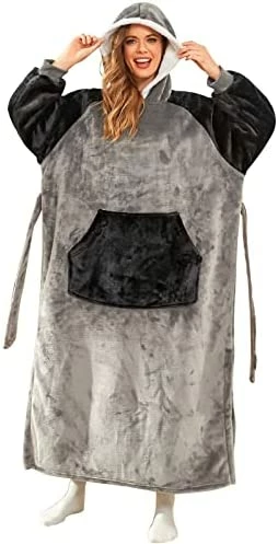 Jezero Wearable Blanket Hoodie, Sherpa Fleece Blanket Sweatshirt For Women Men Adults With Hood, Belt, Pocket & Sleeves Teal 8 Jezero Wearable Blanket Hoodie, Sherpa Fleece Blanket Sweatshirt For Women Men Adults With Hood, Belt, Pocket & Sleeves Teal - Image 7